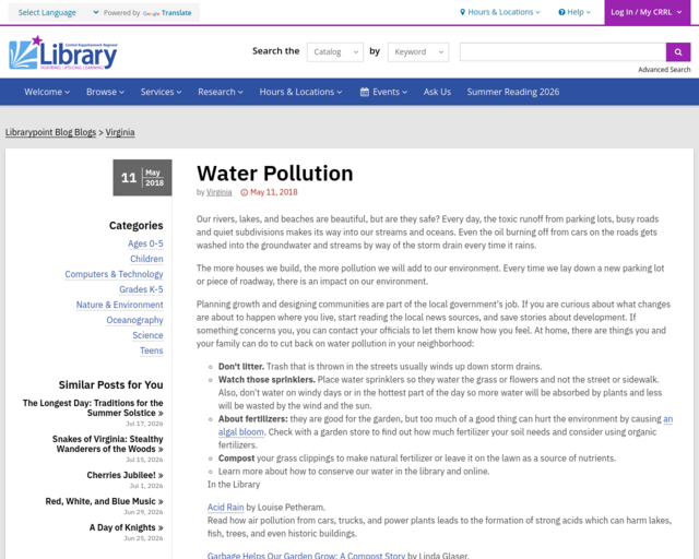 Screenshot of the Water Pollution website