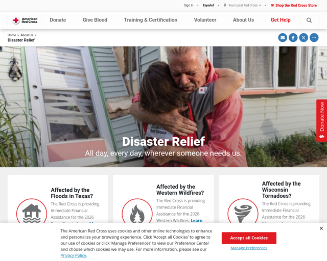 Screenshot of the American Red Cross website