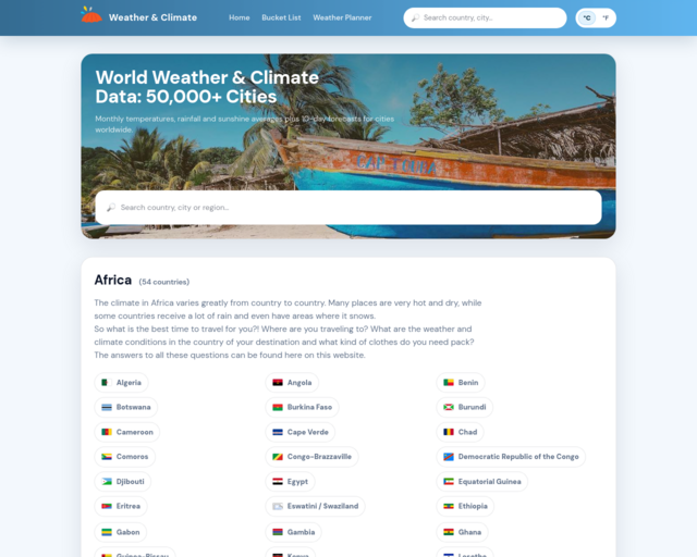 Screenshot of the World Weather and Climate website