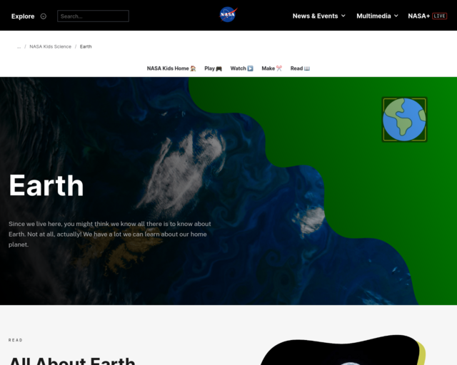 Screenshot of the NASA Climate Kids website
