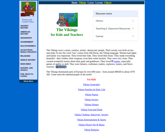 Screenshot of the Explore Viking Culture with Mr. Donn website