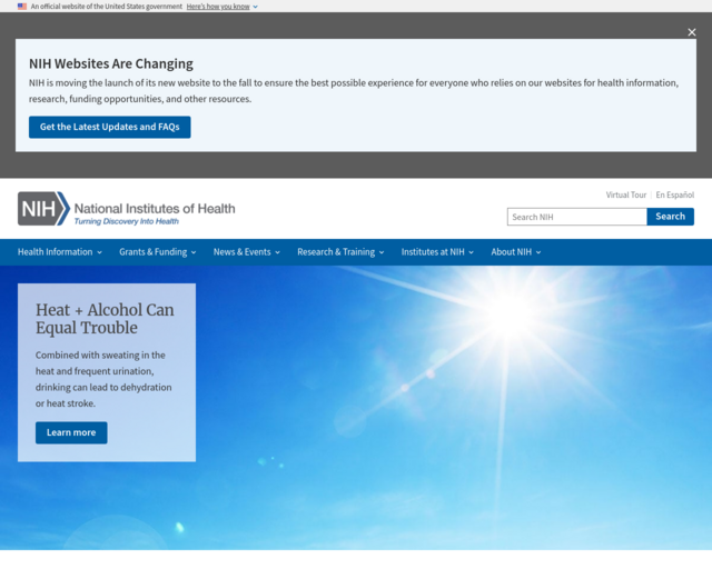 Screenshot of the National Institutes of Health (NIH) website