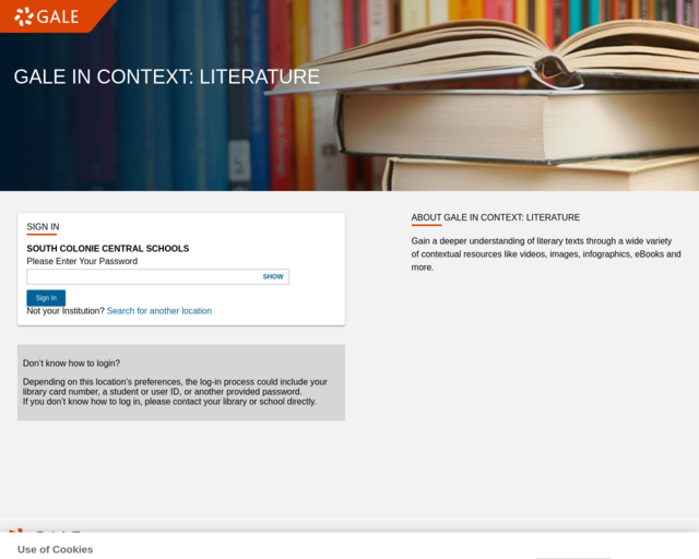 Screenshot of the Gale in Context: Literature website