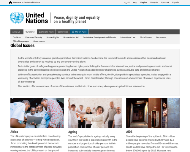 Screenshot of the United Nations Global Issues website
