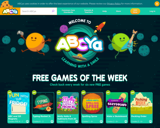 Screenshot of the ABCya! website