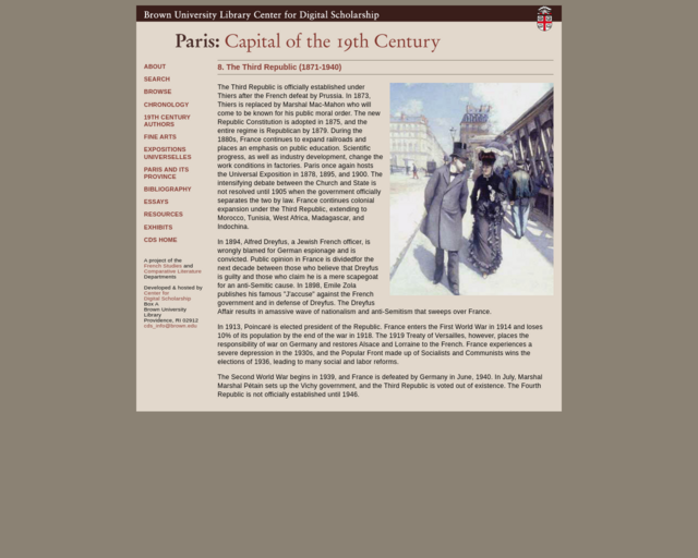 Screenshot of the Impressionist Period History (Paris) website