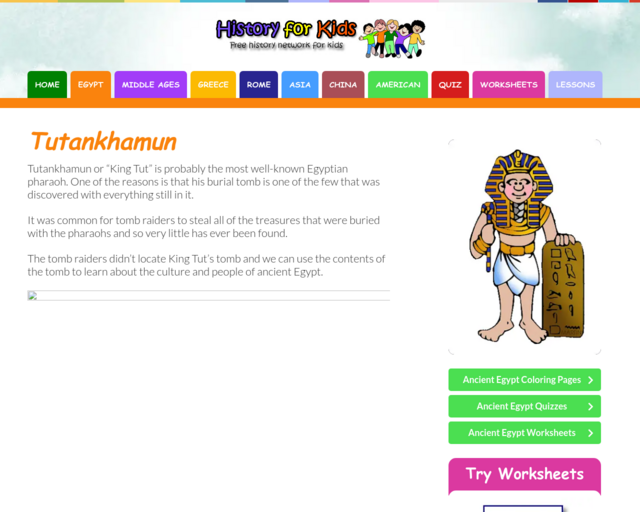 Screenshot of the Tutankhamun website