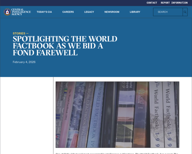 Screenshot of the CIA World Factbook website