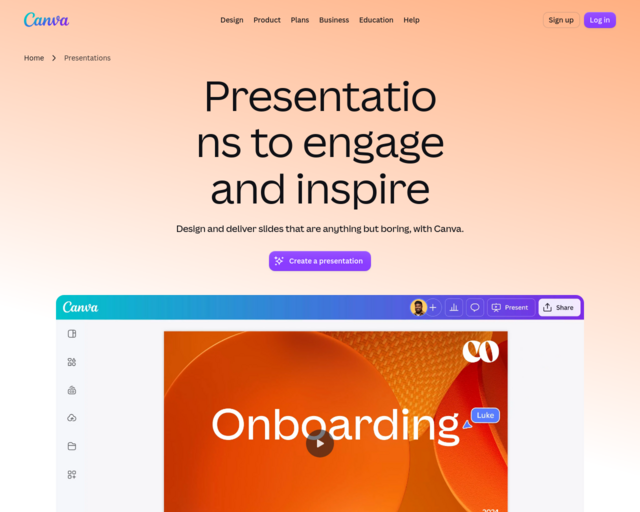 Screenshot of the Canva Presentations website