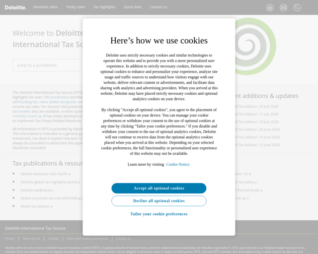 Screenshot of the International Tax Source website