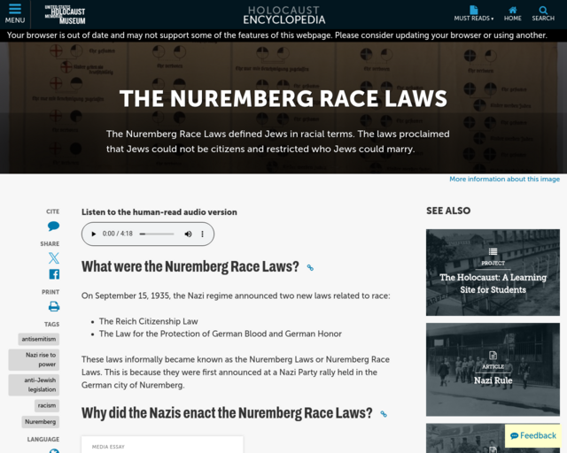 Screenshot of the Nuremberg Race Laws website