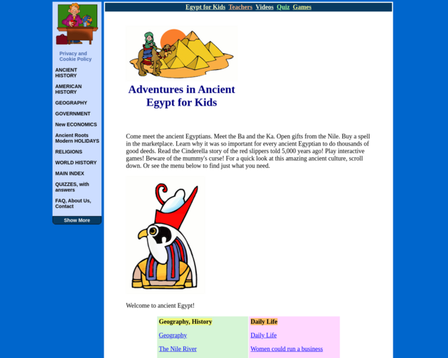 Screenshot of the Egypt website