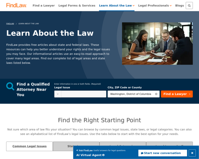 Screenshot of the Find Law website
