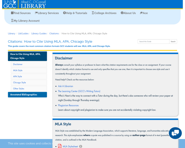 Screenshot of the GCC Citation Guide website