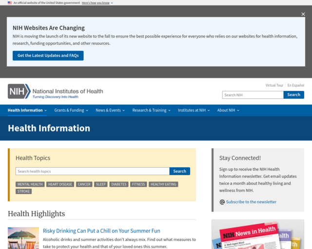 Screenshot of the National Institutes of Health website