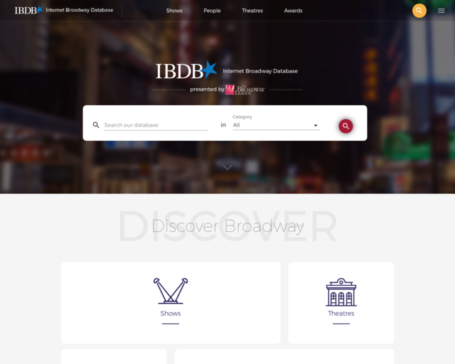Screenshot of the Internet Broadway Database website