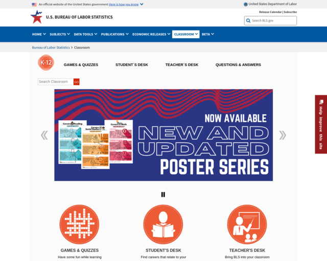 Screenshot of the U.S. Bureau of Labor Statistics (Careers) website
