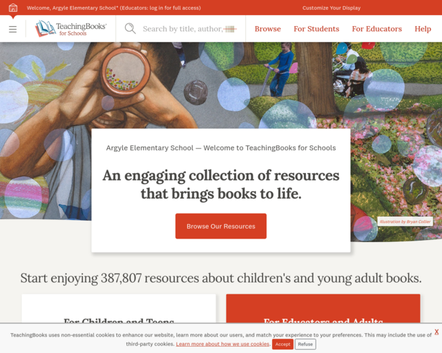 Screenshot of the TeachingBooks (Elem) website
