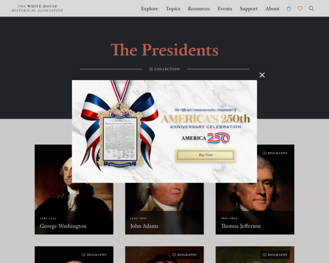 Screenshot of the The Presidents: A Collection of Biographies website