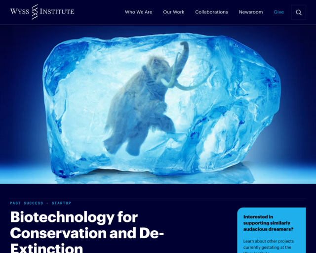 Screenshot of the De-extinction website