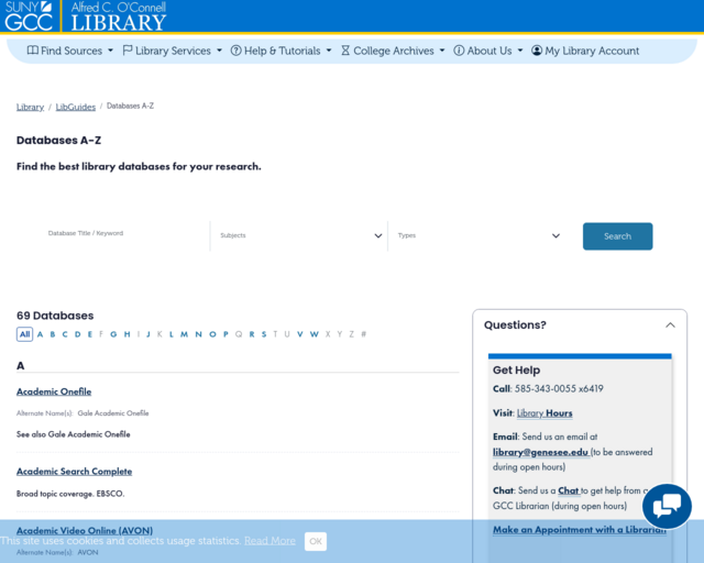 Screenshot of the GCC Databases website