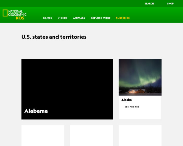 Screenshot of the National Geographic States website