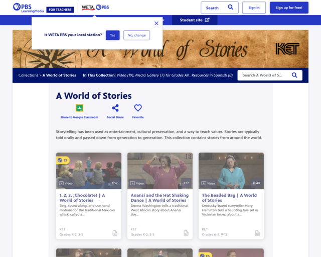 Screenshot of the A World of Stories website