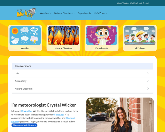Screenshot of the Weather Wiz Kids website