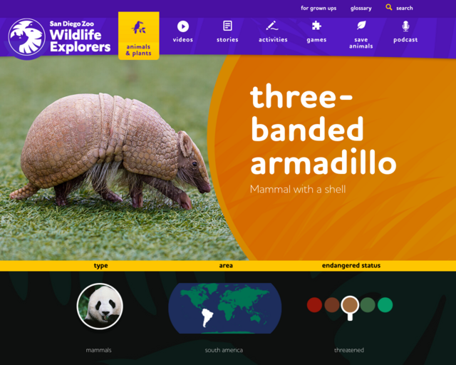 Screenshot of the San Diego Zoo - basic facts website