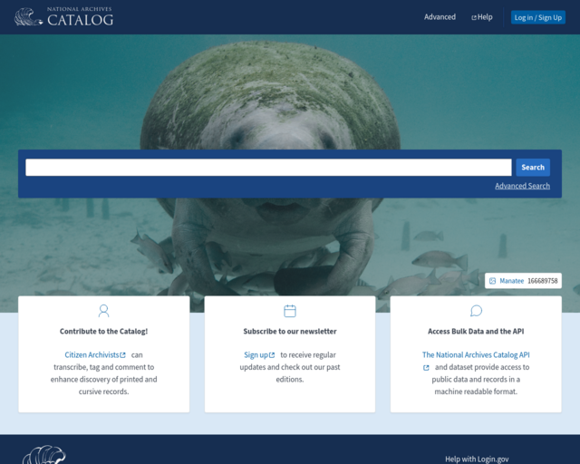 Screenshot of the National Archives website