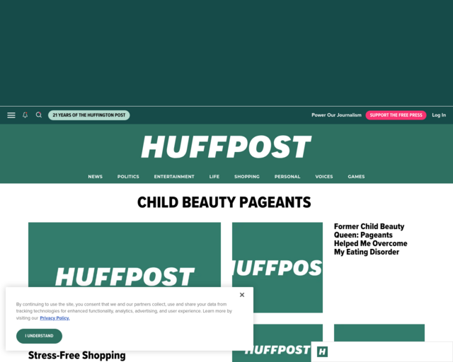 Screenshot of the Huffingtong Post links to articles on Child Beauty Pageants - website