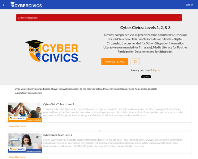 Screenshot of the CyberCivics website