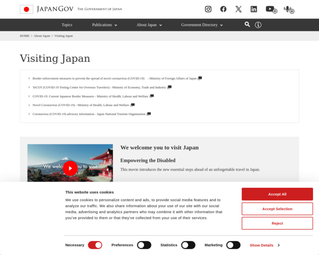 Screenshot of the Japan Tourism Website website