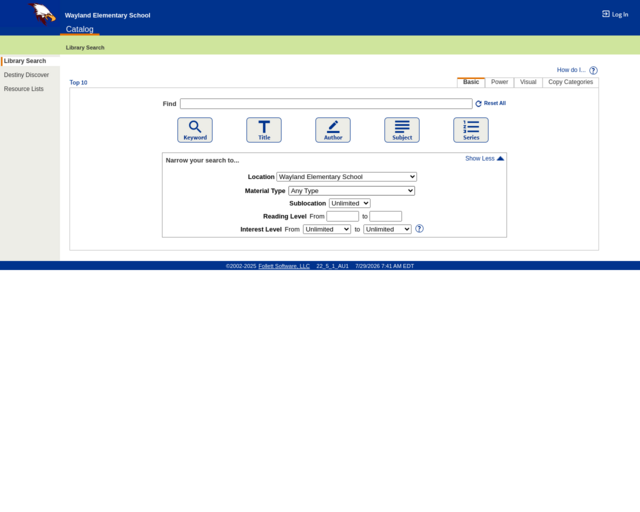 Screenshot of the OPAC website