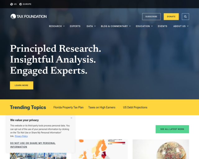 Screenshot of the Tax Foundation website