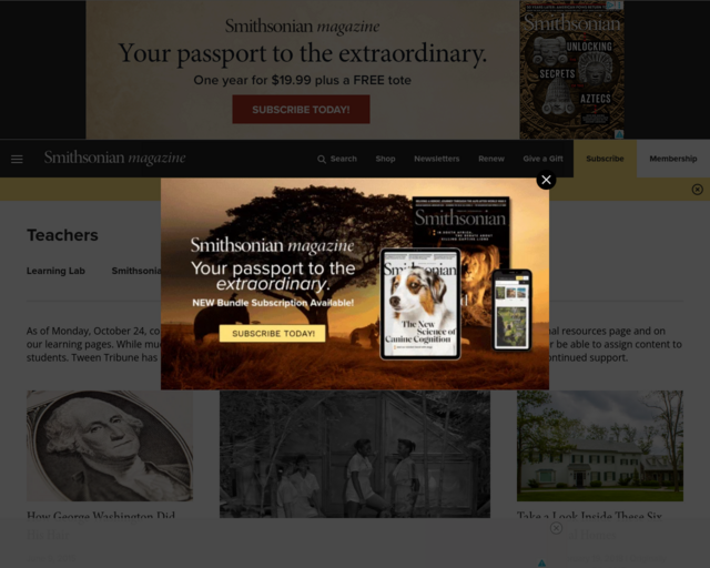 Screenshot of the Smithsonian Tween Tribune website