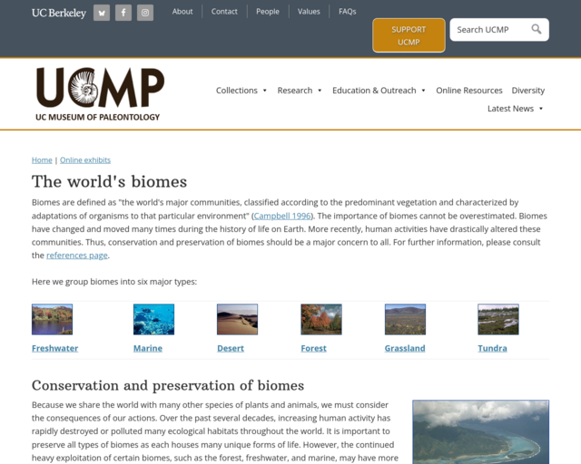 Screenshot of the The World's Biomes - Berkeley website