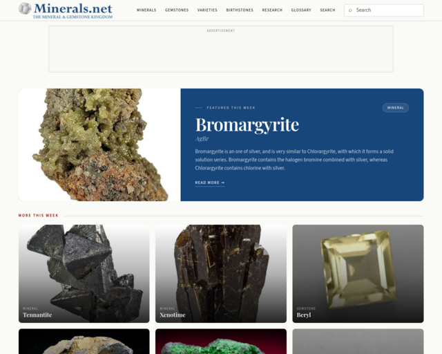 Screenshot of the The Mineral and Gemstone Kingdom website