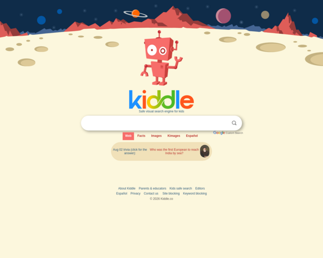 Screenshot of the Kiddle website