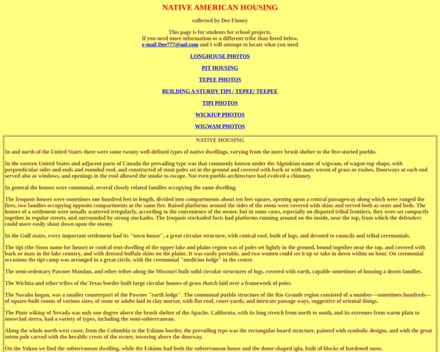 Screenshot of the A Variety of Native American Dwellings website