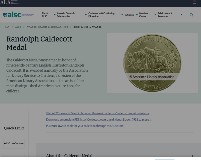 Screenshot of the Coretta Scott King Award website