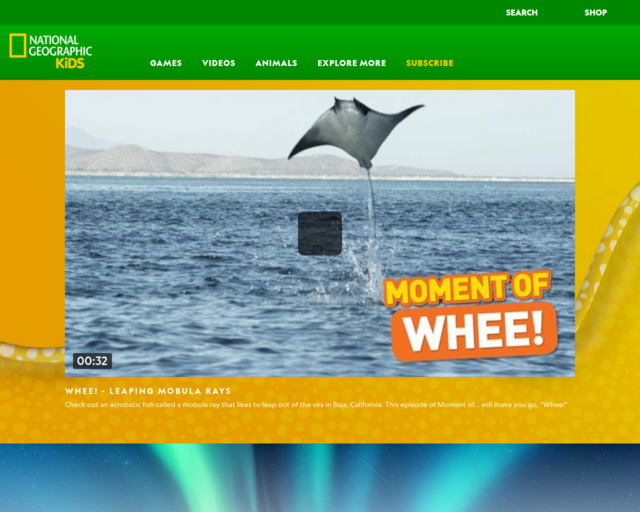 Screenshot of the National Geographic Kids website