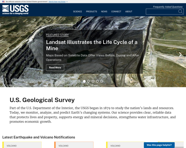 Screenshot of the U.S. Geological Survey (USGS) website