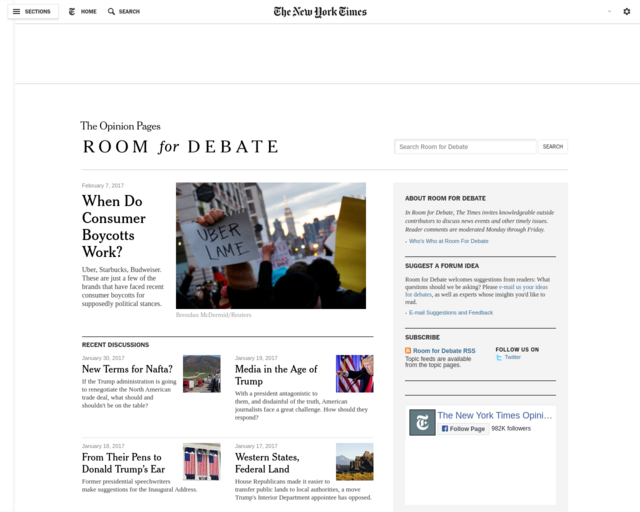 Screenshot of the New York Times: Room for Debate website