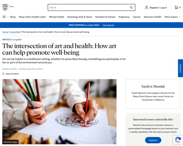 Screenshot of the The Positive Impacts of Art website
