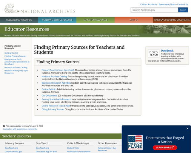 Screenshot of the National Archives website