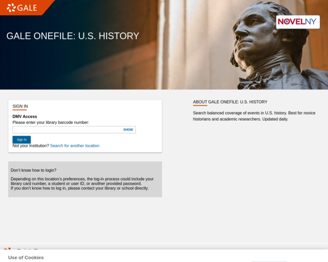Screenshot of the Gale: U.S. History website
