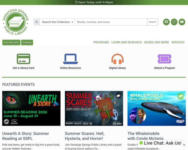 Screenshot of the Saratoga Springs Public Library website