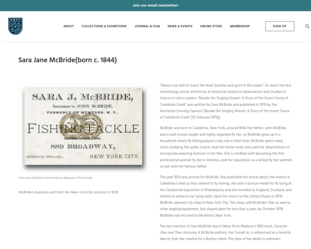 Screenshot of the American Museum of Fly Fishing website